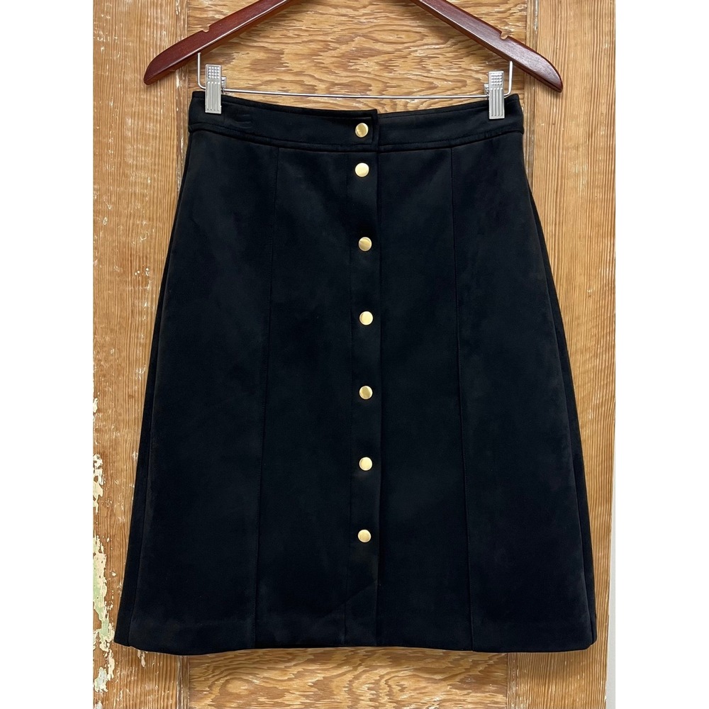 Loft Black Faux Suede Skirt 2 Dark Academia Classic Preppy Chic Minimalist Mod